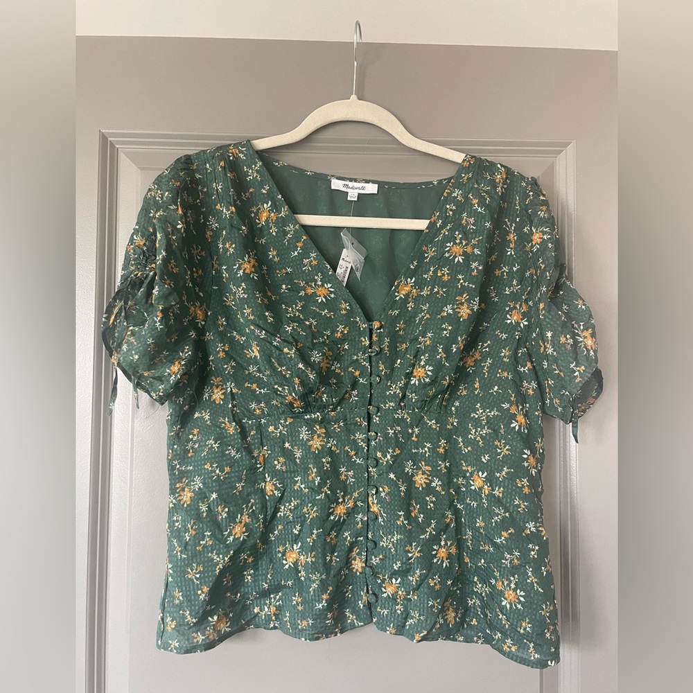 Madewell Floral Tie Sleeve Button Front Blouse